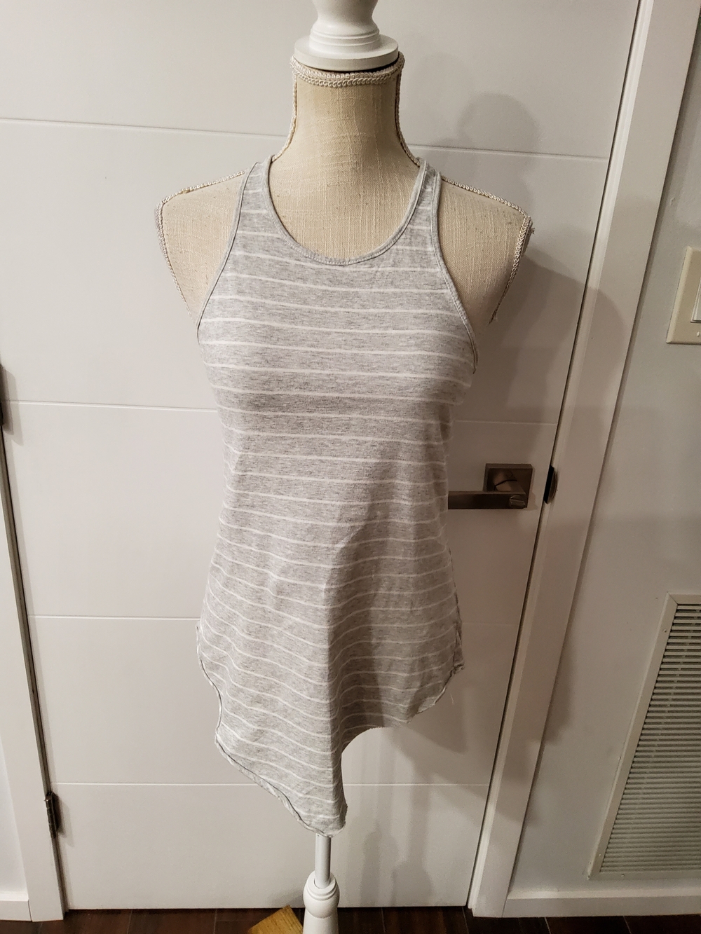 Frank & Eileen Gray and White Striped Racerback Tank